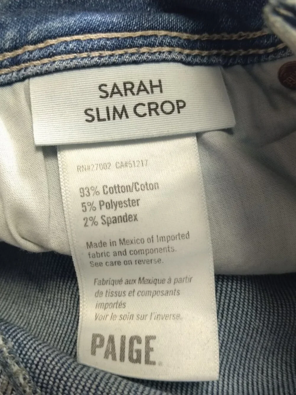 PAIGE Sarah Slim Crop Skysong Wash Size 29 Destroyed Hem Casual Denim Jeans